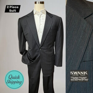 Full Canvas Custom Suit 46L 38x34 Gray Stripe Quality by Swank Seoul Korea Note